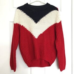 Urban Heritage Cable Knit Pullover Sweater Top S Dark Navy Blue Red White